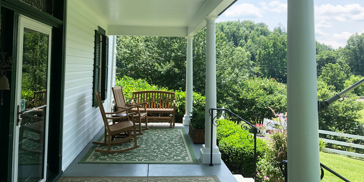 the front porch of the Nellysford Country Inn in Nellysford, VA