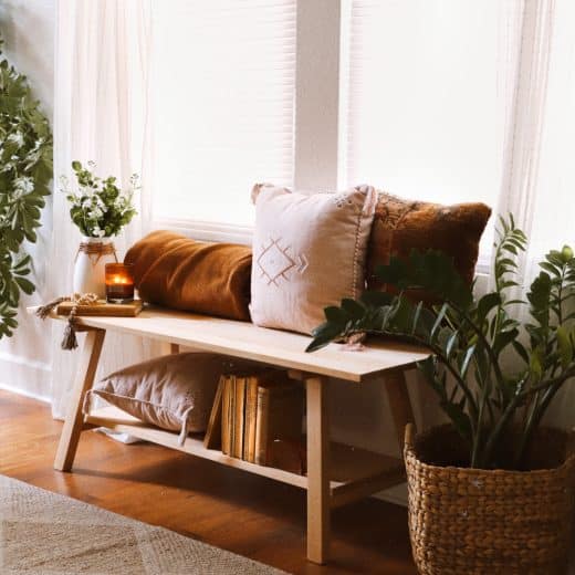 Our benches are built to last and are perfect for your natural home. Pictured: Zero-VOC linseed oil