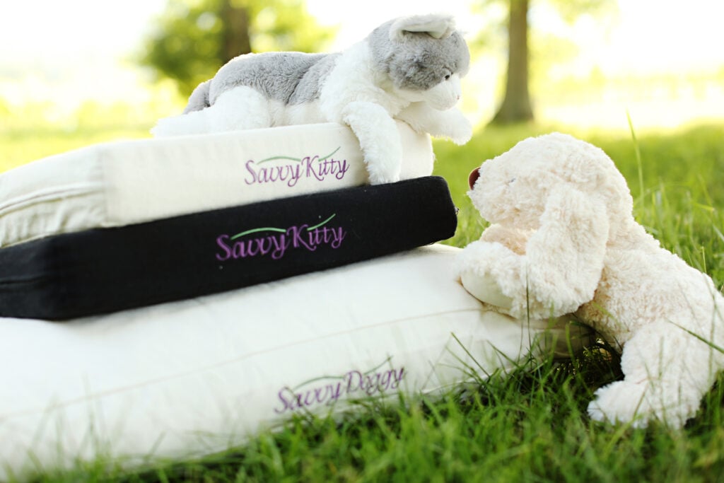 Dog resting on a Savvy Rest organic pet bed