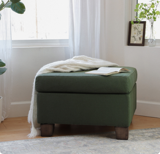 Organic loveseat in a calm, neutral interior