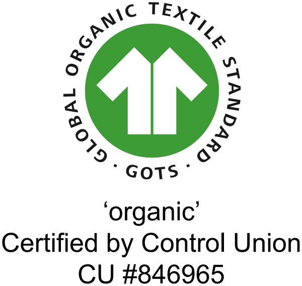 Global Organic Textile Standard certification mark, organic, certified by Control Union, CU #846965
